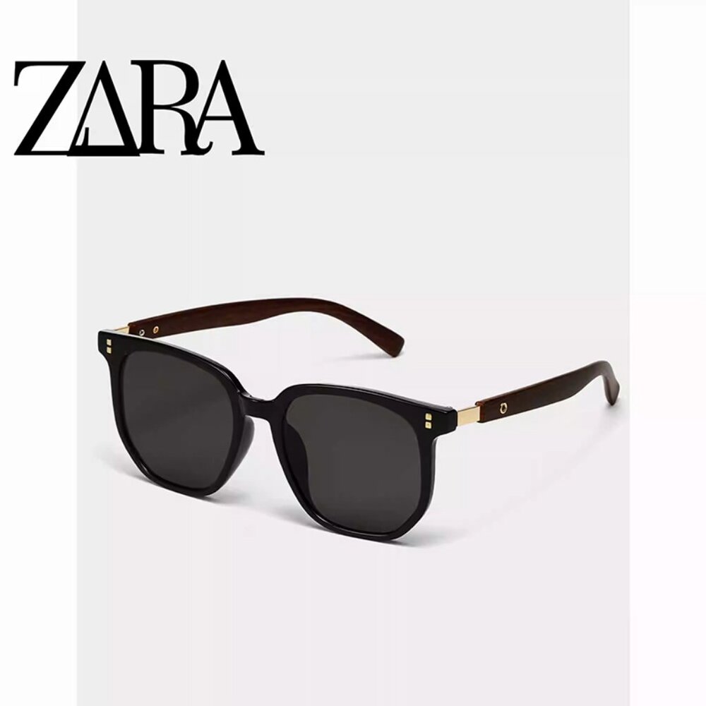 Retro Black Large Frame Sunglasses Square Wood Grain Glasses Sunglasses